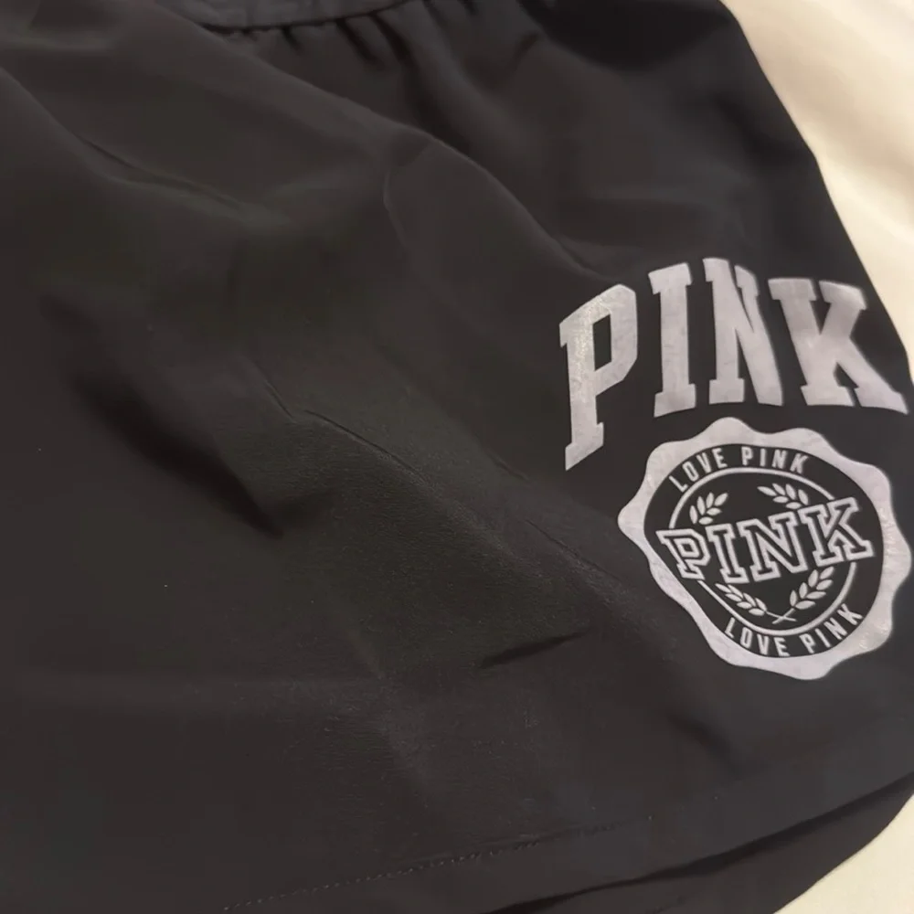 Victoria's Secret PINK Nylon Short Elastic Waistband LOGO Size Medium Black - Picture 2 of 5
